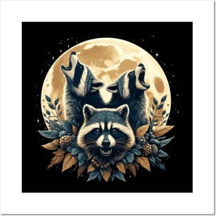 Whimsical Raccoons Moon Howl Posters and Art